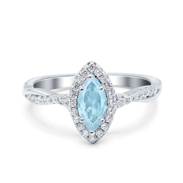 Infinity Twist Marquise Vintage Wedding Ring Simulated Aquamarine CZ 925 Sterling Silver